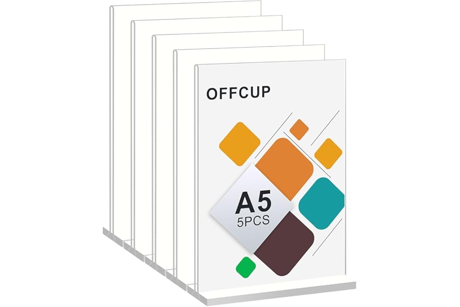OFFCUP A5 Acrylic Sign Holder, 5pcs Poster Menu Holder, Perspex Display Stand T-Shape Double Sided Display Stands for Office, Restaurant, Hotel, Promotions, Photo, Documents Display Stand Holders