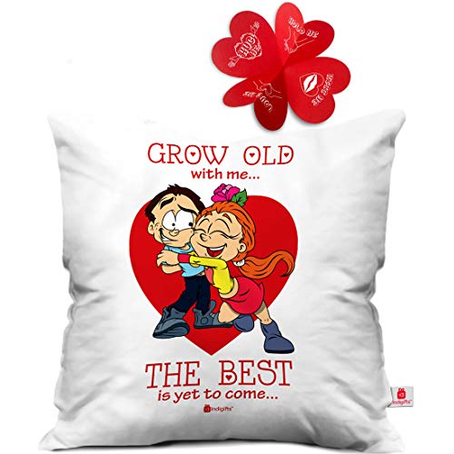 Indibni Love Quote Young Couple in Love White Cushion Cover 16x16 inch - Gift for Boyfriend, Girlfriend, Birthday, Wife, Husband, Anniversary