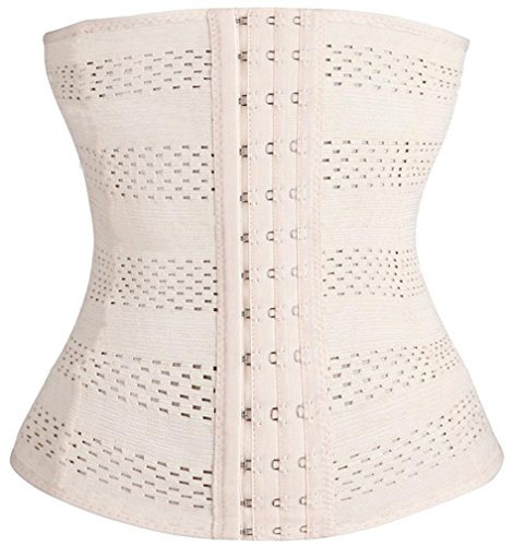 FLYCHEN Women Yoga Gym Cincher Elastic Shapewear Slim Steel Bones Corset Beige UK 14-16(XXL)