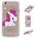 Produktbild iPhone 5 5S SE Hülle mit Handy Halter Ring, E-Unicorn Handyhülle Apple iPhone 5 5S SE Hülle Transparent mit Muster 3D Ein Einhorn Silikon Durchsichtig Tasche Ultra Slim Dünn TPU Bumper Schutzhülle Stoßfest Zubehör Set Etui Schale Back Case Cover Rückseite + Universelle Finger-Halterung Ständer Fingerhalter für Smartphones