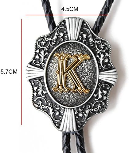 LKMY 3D Bolo Tie With Alphabet Capital Letter Western Style Cowboy Bolo Tie A~Z,Golden Initial In Flower Nursery Bolo Tie (K)