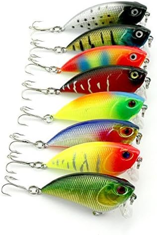 LENPABY 8pcs Sinking Rattling Wiggler VIB Lipless Crankbaits Hard Fishing Lures Vibe Vibration Rattle Hooks for Sea Bass &amp; Trout 5.5cm/2.16"/6.6g