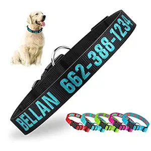 Personalized Dog Collar?Custom Embroidered Pet Name Phone ID Nylon Collars for Dogs Side Release Buckle Neoprene Dog Collar Soft Adjustable Basic Dog Collars for Small Medium Large Breed Dogs (Black)