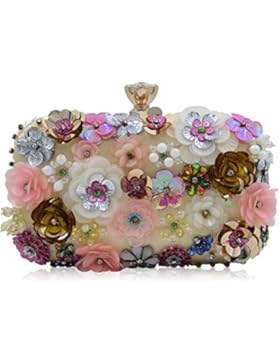 Flada Mädchen farbigen Blumen Strass Clutch Handtasche Abend Prom Party Geldbörse Taschen Gold