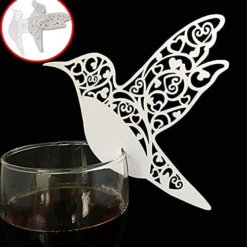 Lnkey shop 50 x Pearly white bird on wineglass shimmer laser cut name card place card table number decoration for baptism communion wedding birthday party or other various occasions (Bird)