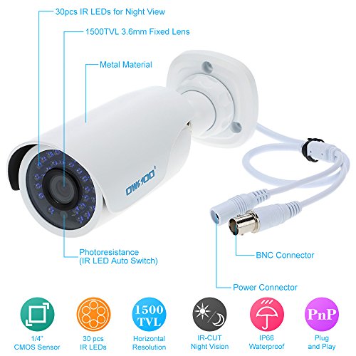 OWSOO 8CH Kanal voll AHD 1080N/720p 1500TVL CCTV Überwachung DVR Security System HDMI P2P Cloud Onvif Netzwerk Digital Video Recorder + 4 * 720P Outdoor/Indoor Infrarot-Bullet-Kamera + 4 * 60ft Kabel - 3