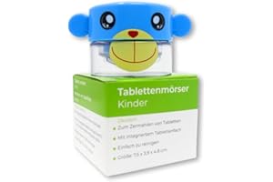 ‎LISACARE LisaCare Kinder Mörser Tabletten - 5 x 4cm Tablettenmörser zum drehen mit Motiv - Tabletten Mörserer mit Pill Box im Deckel - Immer & überall - Alltagshelfer (Affe-Motiv)