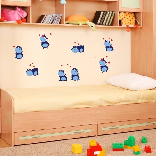 Wandkings Nilpferde mit Herzchen Wandsticker Set, 26 Aufkleber, 2 DIN A4 Bögen, Gesamtfläche, 60 x 20 cm - 2