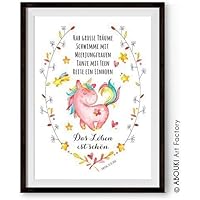 ABOUKI personalisierbarer Kunstdruck Kinder Poster - ungerahmt - Einhorn, Einhörner, Unicorn, Kinderzimmer Bild mit Einhorn Motiv 