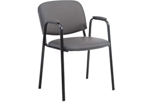Chaise De Visiteur Ken Pro Similicuir I Accoudoirs Rembourrés I Siège De Salle D'Attente I Piètement en Metal, Couleur:Gris