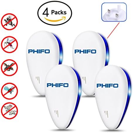 [2018 UPGRADED] Pest Control Ultrasonic Insect Repellent - PHIFO 4 Packs Insect Repellent Mouse Repellent Eco-Friendly Pest Repeller for Human &amp; Pet Safe Pest Warrior, Perfect For Mice, Roaches, Bugs, fleas, Mosquitoes, Spiders (4 Pack)