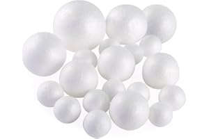 Pllieay Bolas de poliestireno, para manualidades (20 unidades, 5 tamaños), diseño de bolas de espuma blancas, para proyectos escolares