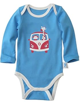 IceDrake Baby Body langarm für Mädchen und Jungen mit Affe, Giraffe (hellblau) aus Bio Baumwolle - GOTS zertifiziert