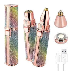 Antique Enterprise 2 in 1 Portable eyebrow trimmer for women Painless Electric Rechargeble Eyebrow Trimmer for Women and Facial Hair Removal Machine with Light (USB-Rainbow)