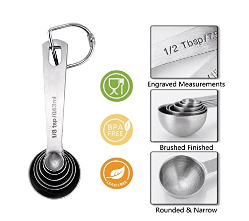 Edelstahl Messlöffel, Messlöffel Set aus 18/8 Edelstahl zum Messen von flüssigen und trockenen Zutaten, großer Helfer für Zuhause Kochen und Backen-Kommen Sie mit 6 verschiedenen Größen - 2