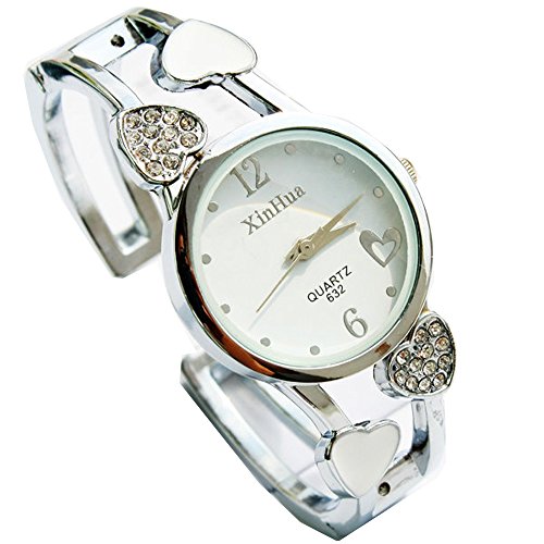 ufengke mdchen stahlrhinestoneherzband armband armbanduhren damen runden zifferblatt kleid armbanduhren-wei