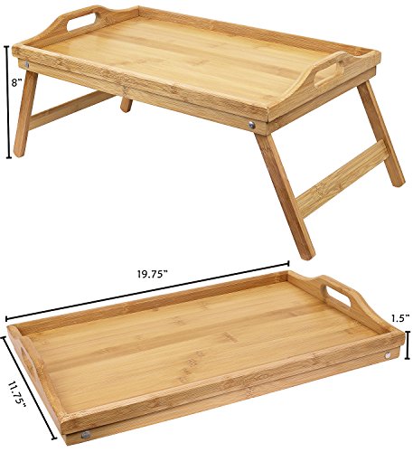 Greenco Bamboo Foldable Breakfast Table, Laptop Desk, Bed Table and Serving Tray, Bamboo