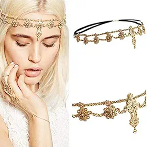 YERTTER Women Boho Vintage Silver Gold Head Chain Headpieces Hair Accessories Party Hair Jewelry for Women and Girls (Gold)
