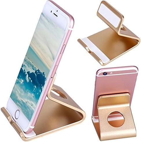 FISHBERG Universal Aluminum Alloy Metal Phone Desktop Holder Tablet Stand Dock for iPhone6s 6plus 5s Galaxy S6 / S6 Edge / S7 / S7 Edge iPad Tablet kindle PC GPS (Gold)