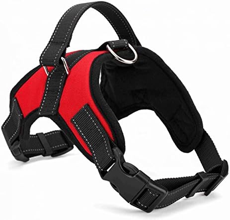 Heavy Duty Adjustable Nylon Padded Non Pull Pet Dog Harness in Black or Red, Small, Medium, Large and Extra Large Dog Harness (Red, Large)
