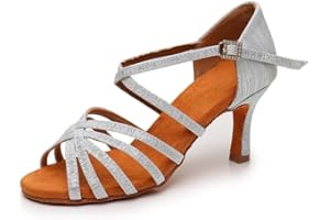 Rosefinch Chaussures de Danse de Salon Latine Femme Fille Jazz Salsa y Strass Talon Haut Salle de Bal Salsa Tango Chacha Performance Professionnelle Pratique