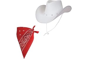 GÉNERIC Adult Texan Cowboy Hat White & Red Bandana/Neckerchief Fancy Dress Party Accessory Wild Western Sheriff Country Western Rancher