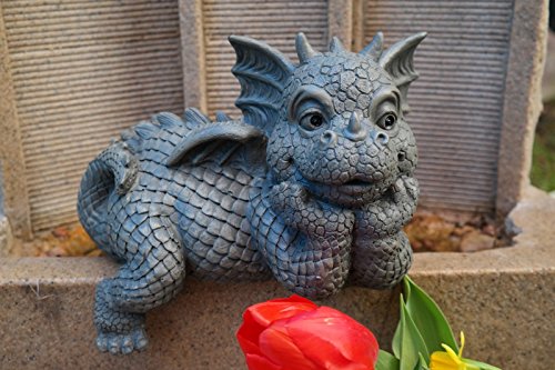 Gartendrache Kantenhocker schaut nach rechts Drache Figur Garten Gartenfigur TOP - 2