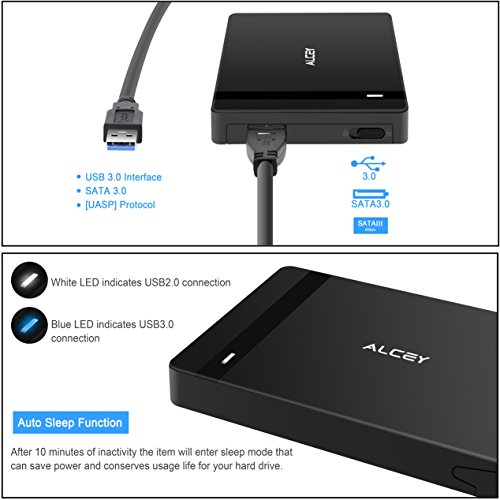 Stoßfestes Alcey 2.5 Zoll USB 3.0 High Speed HDD SSD Festplattenlaufwerk externes Gehäuse, mit stoßfestem Silikonfänger , Unterstützt UASP SATA III, einfache Installation ohne Software - 4