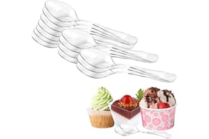YINVA Plastic Spoons, Pack of 200 Plastic Spoons, Small (3.74 Inches/9.5 cm), Dessert Spoons, Plastic Reusable Mini Plastic Spoons, Dessert Spoons for Desserts, Pudding, Mousse Party