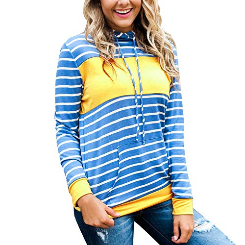 Preisvergleich Produktbild Sannysis Damen Pullover Langarmshirt Elegant Frauen Gestreifter Kapuzenpullover Casual Langarm Sweatshirts Bluse Pullover mit Kapuze