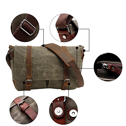 Neuleben Vintage Wasserdicht Kameratasche Aktentasche herausnehmbar Kamerafach Canvas Leder Umh  ngetasche Fototasche f  r DSLR Objektiv Laptopfach Up