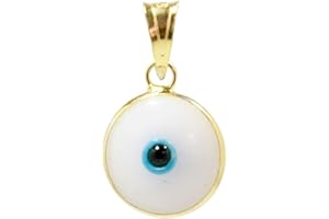 MIZZE MADE FOR LUCK Gold Plated 925 Sterling Silver 10 MM Round Glass Evil Eye Charm Pendant - 7 Colours Available - DIY Charm for Any Necklace