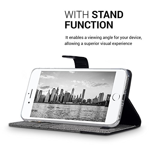 kwmobile Funda para Apple iPhone 7 Plus   8 Plus - Carcasa de Tela y  Cuero sint  tico  - con Tapa y  Tarjetero   Gris Negro 