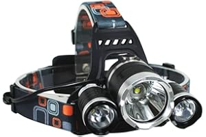 ADM PASS GROUP Linterna Frontal LED Recargable, 8000L, Alta potencia, 3 focos potentes, 5 modos de luz, Súper Brillante, IMPERMEABLE, Ajustable cabeza, Rotación 90º, Acampada, Camping, Senderismo, Caza, Emergencia
