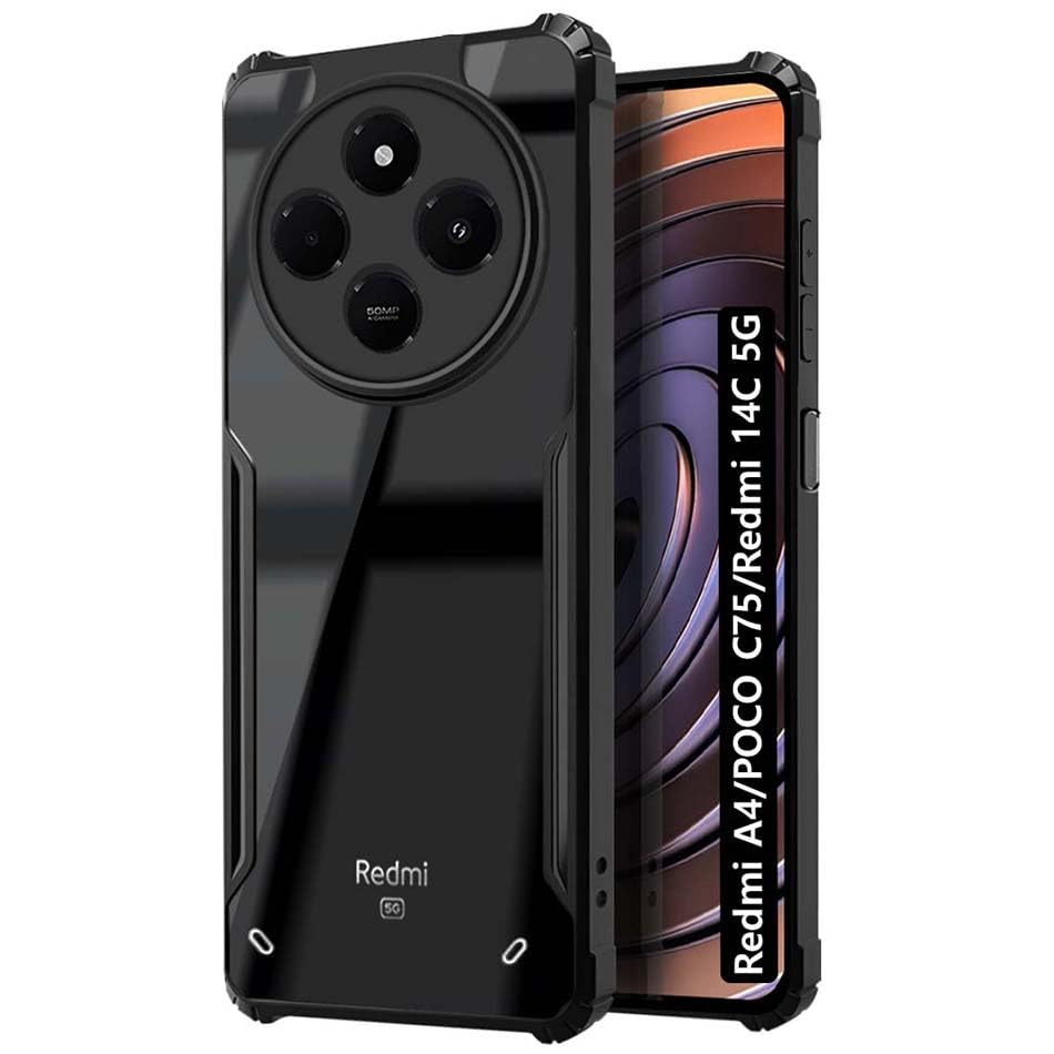 Fashionury Shockproof Crystal Clear Back Cover Case for Redmi A4 5G / Poco C75 5G / Redmi 14C 5G / Poco M7 5G | 360 Degree Protection | Transparent Back Case Cover (Black Bumper)