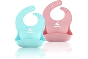 BEBOAN Silikon Baby Lätzchen, 2 Stück wasserdichtes Lätzchen(4-60 Monate), Lätzchen für Babys & Kleinkinder | Schnelltrocknend, lebensmittelechtes Material, Unisex (Hellgrün und Pink)