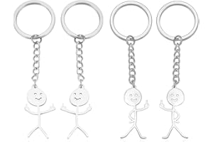 NyxSeat Lot de 4 porte-clés en 2 styles Stickman - Langue des signes - Porte-clés unique - Cadeaux amusants pour sacs, clés, pendentifs DIY - Unisexe (argent), argenté, taille unique