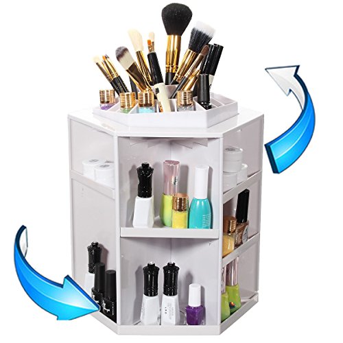 LuckyFine 360° Drehung Aufbewahrungsdosen Schmuckkasten Aufbewahrung Kosmetikum Makeup Box weiss - 2