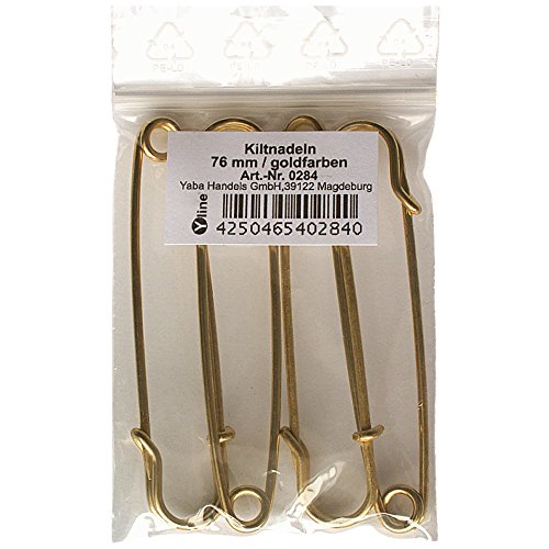 4 Stück Kiltnadeln goldfarben 76mm, Maxi Sicherheitsnadeln groß, Schmucknadel Ziernadeln Nadel Nadeln, 0284