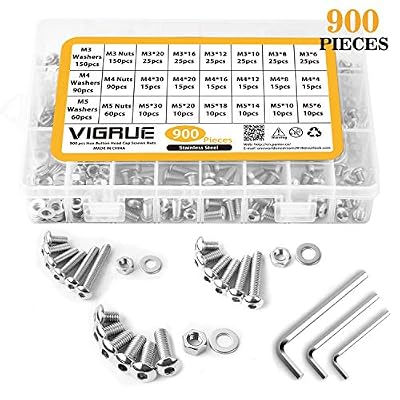 VIGRUE 900PCS M3 M4 M5 304 en Acier inoxydable Bouton à tête hexagonale Socket Tête Câble Boulons Vis avec écrous Assortiment