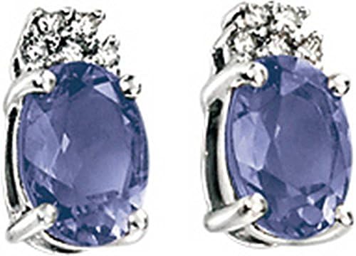 Elements Gold 9ct White Gold Diamond and Iolite Earrings