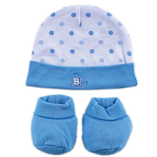 Luvable Friends Polka Dot Baby Cap Hat And Booties Gift Set in Organza Bag (0-6 Months) (Boys Blue)
