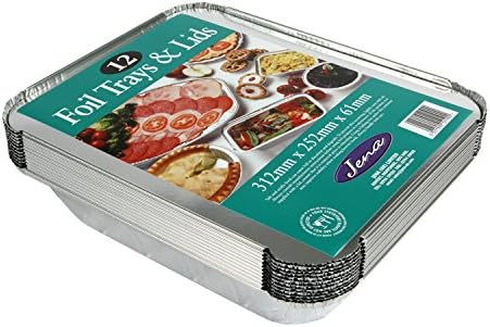 Jena 2 Pack Disposable Large Foil Trays &amp; Lids Perfect for Freezing, Chilling, Cooking, Re-heating and Serving Meals