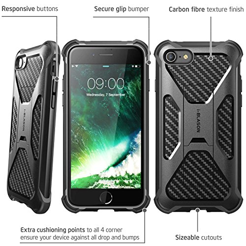 iPhone 7 Case, iPhone 8 Case, i-Blason Transformer [Kickstand] Apple iPhone 7 / iPhone 8 [Heavy Duty] [Dual Layer] Combo Holster Cover case with [Locking Belt Swivel Clip] (Black)