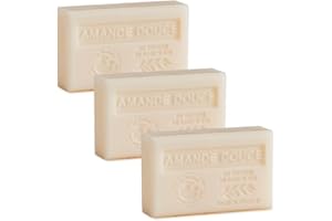 LA MAISON DU SAVON DE MARSEILLE Savon Solide parfumé Amande Douce – Enrichi en Beurre de Karité Bio – Savon Parfumé - 100% Végétale- Fabriqué en Provence – Main & Corps Hydratant – 3x125g