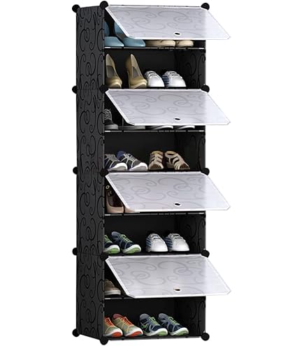 YITAHOME 8-Tier Shoe Rack With Magnetic Doors - Holds 32 Pairs, Foldable Shoe Storage Cabinet For Entryway, Closet, Living Room (White)