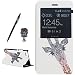 Produktbild Huawei P8 Lite Schutzhülle Leder Hülle, Alfort 3 in 1 Flip Fashion Design Dual Use Falten Premium PU Leder Tasche Case Cover Flip Fenster Window Touch Screen für Huawei P8 Lite 5.0" Smartphone Funktion Standfunktion Unterstützte Telefone mit Giraffe ( Weiß ) + Netter Staub Stecker + Alfort Schwarz Stylus Pen