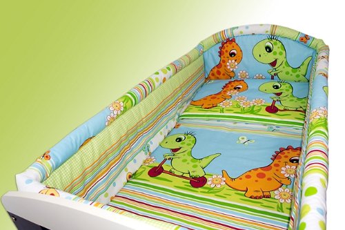 NEW COT BUMPER ALL ROUND NURSERY MOTERHOOD COLOURFUL DESIGNS (360 cm, Dino Green)
