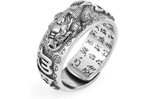 LUTAKU Feng Shui Pixiu Mantra Ring for Women Men Adjustable Size Buddhist Good Luck Amulet Mantra Double Protection Wealth Love Health Ring Gift