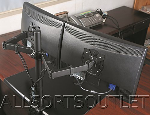 DUAL TWIN DOUBLE LCD LED MONITOR DESK STAND MOUNT ARM CLAMP ADJUSTABLE 2 VESA SCREENS 15-27